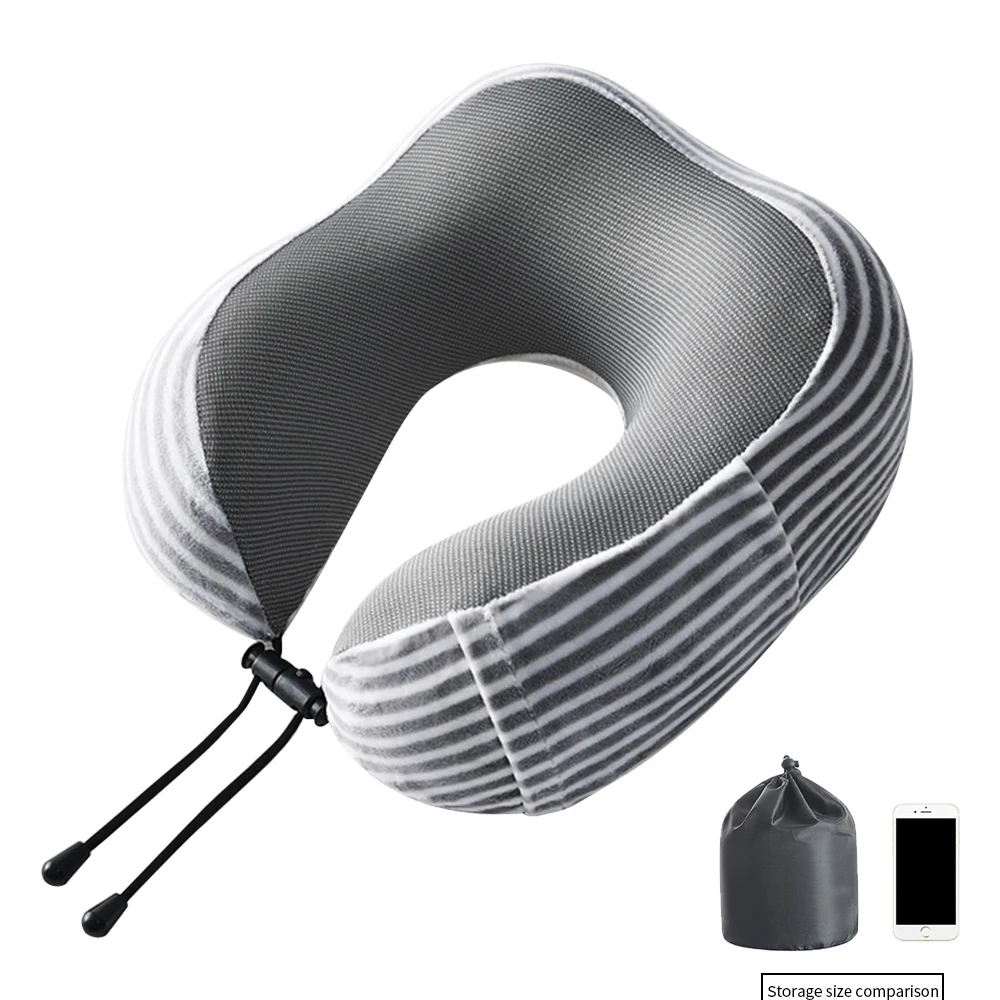 Striped U Shaped Memory Foam Neck Pillows Soft Slow Rebound Bedding Pillow Cervical Healthcare Space Travel | Дом и сад