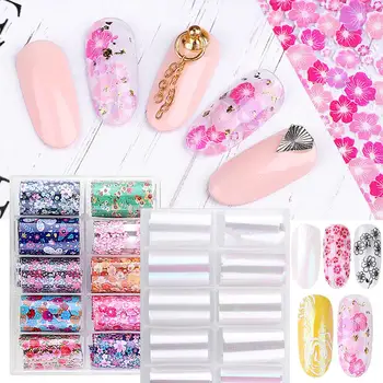 

10pcs Holographic Nail Art Transfer Sticker Nail Foil Set Nail Polish Sticker Nail Glue Nail Art Transfer Foils Decal Decoration