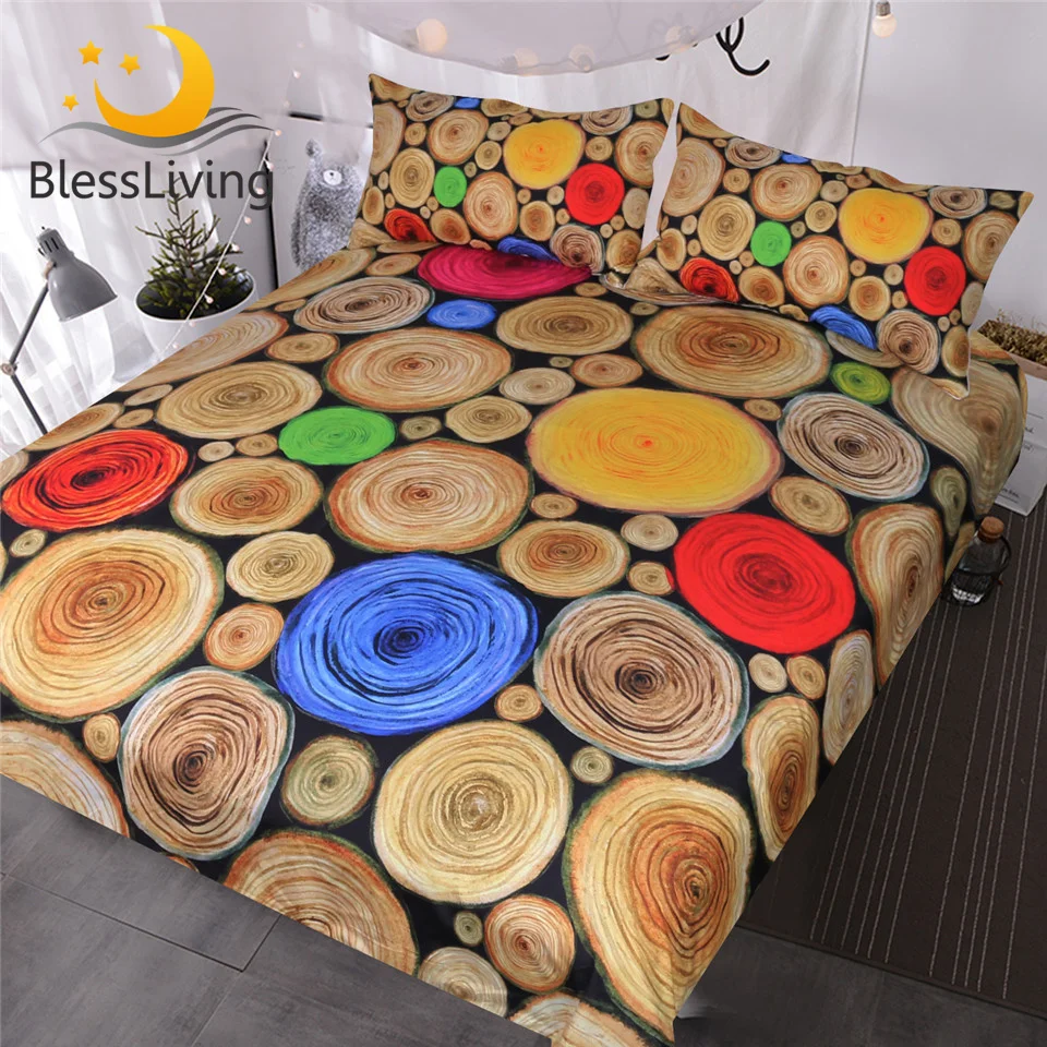 BlessLiving 3D Annual Ring Printed Bedding Set Five Colors Tree Rings Nature Textured Bed 3 Pcs Country Chic Duvet Cover | Дом и сад
