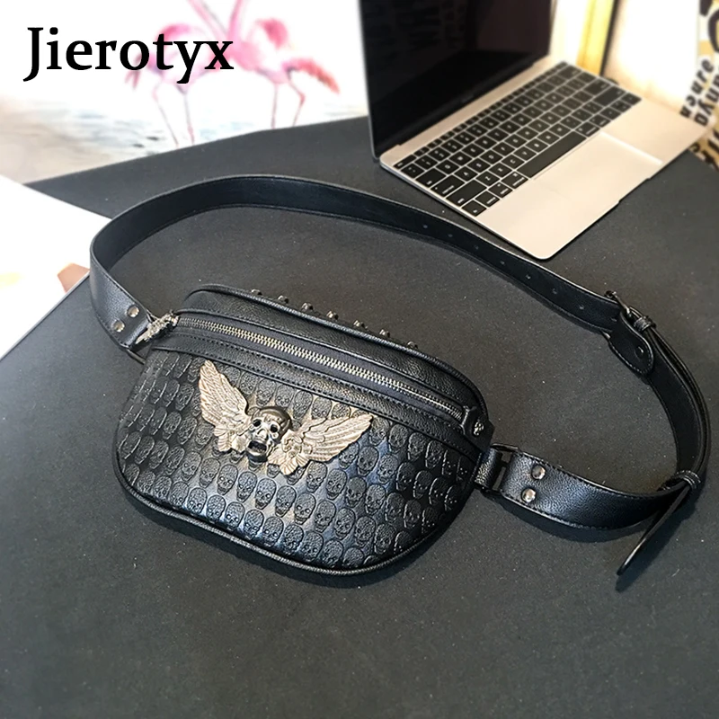 JIEROTYX поясная сумка с принтом черепа и крыльями, Женская поясная сумка в стиле панк с заклепками, поясная сумка для женщин, поясная сумка, нагрудная сумка