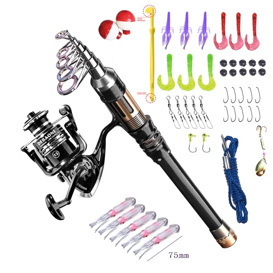 Fishing Rod Kit, Carbon Fiber Telescopic Fishing Pole and Reel Combo with Spinning Reel