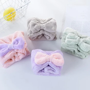 

Cute Coral Fleece Hair Cap Child Caring Supplies Baby Water-absorbent Shower Caps Microfiber Bow Child Shower Cap
