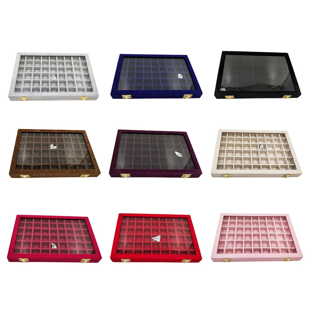 Nechlace Display Case Ring Storage Box with Removable Partition and Glass Lid Nechlace Display Case Ring Storage Box with Removable Partition and Glass Lid