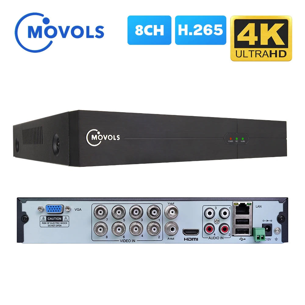 MOVOLS-DVR híbrido 4K de 8 canales, H.265, 8MP, 5MP, 5 en 1, AHD, CVI, TVI, CVBS, para Kit CCTV, HDMI, VGA, Onvif, P2P, videovigilancia