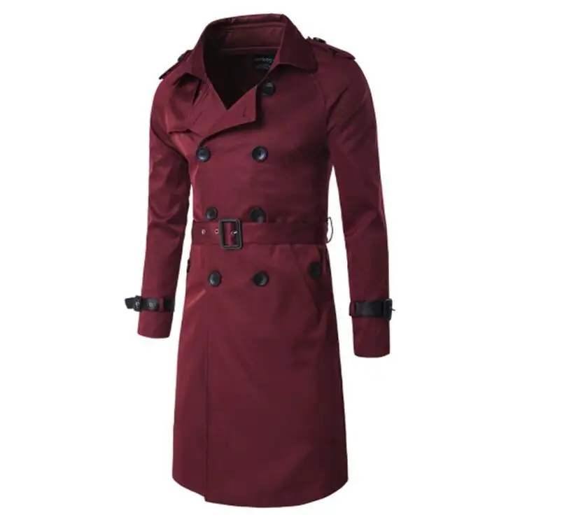 Wine Red Trench Men Мужские тренчи брендовые модные длинные двубортные ветровки деловые мужские ветровки черные куртки повседневные пальто 3XL - Цвет: Wine Red Trench Men