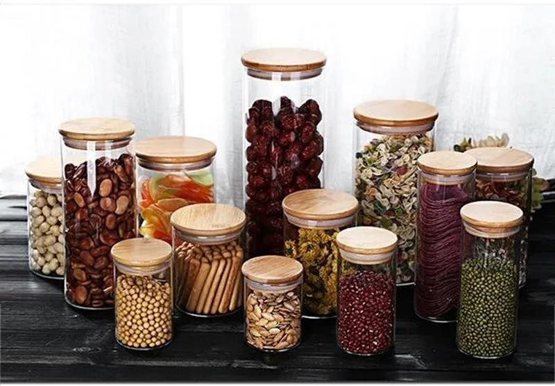 Kitchen Food Storage Tank Kitchen Miscellaneous Grain Organizer Food Jar Bamboo Lid  Food Sealed Container
