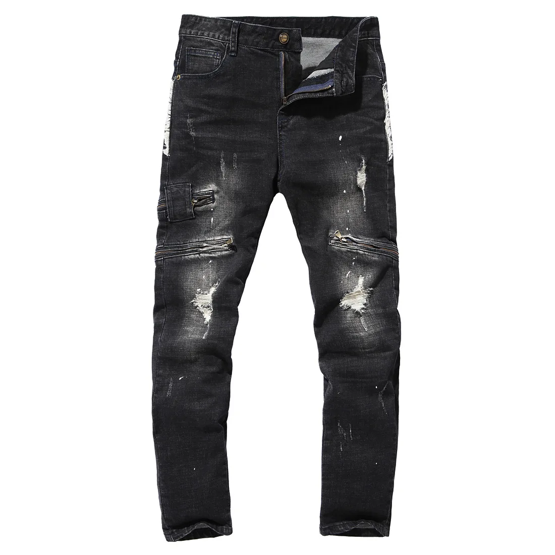 

Spring And Autumn With Holes MEN'S Jeans End Boutique Pure Cotton Cowboy Trousers Lacquer Foreign Trade Wholesale Y610