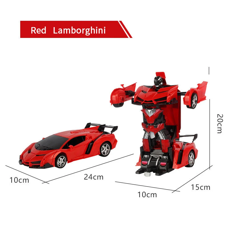 RC 2,4 ГГц Трансформационные роботы спортивные модели столкновения деформации классический автомобиль роботы игрушки детские подарки - Цвет: Red-Lamborghini
