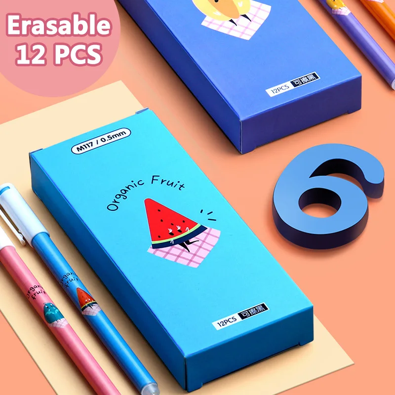 12 PCS/pack Cartoon Erasable gel pens Kawaii 0.5mm blue ballpoint