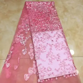 

Cute peach heart sequin embroidery French mesh / high quality African Nigerian tulle lace fabric / wedding evening dress