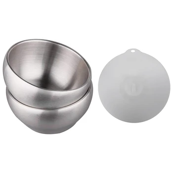 

1x 8-Inch Silicone Boil Over Spill Lid & 2x 28Oz Double-Deck Brushed SUS304 Stainless Steel Serving Bowls Set
