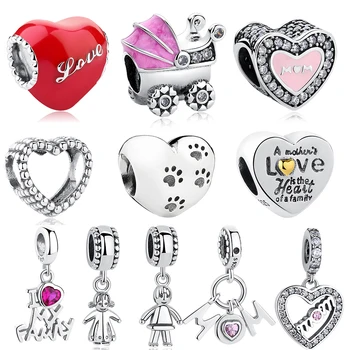 

Real 925 Sterling Silver Heart Baby Carriage Love MOM Girls Charm Beads Fit Pandora Charms Bracelet Silver 925 Jewelry Making