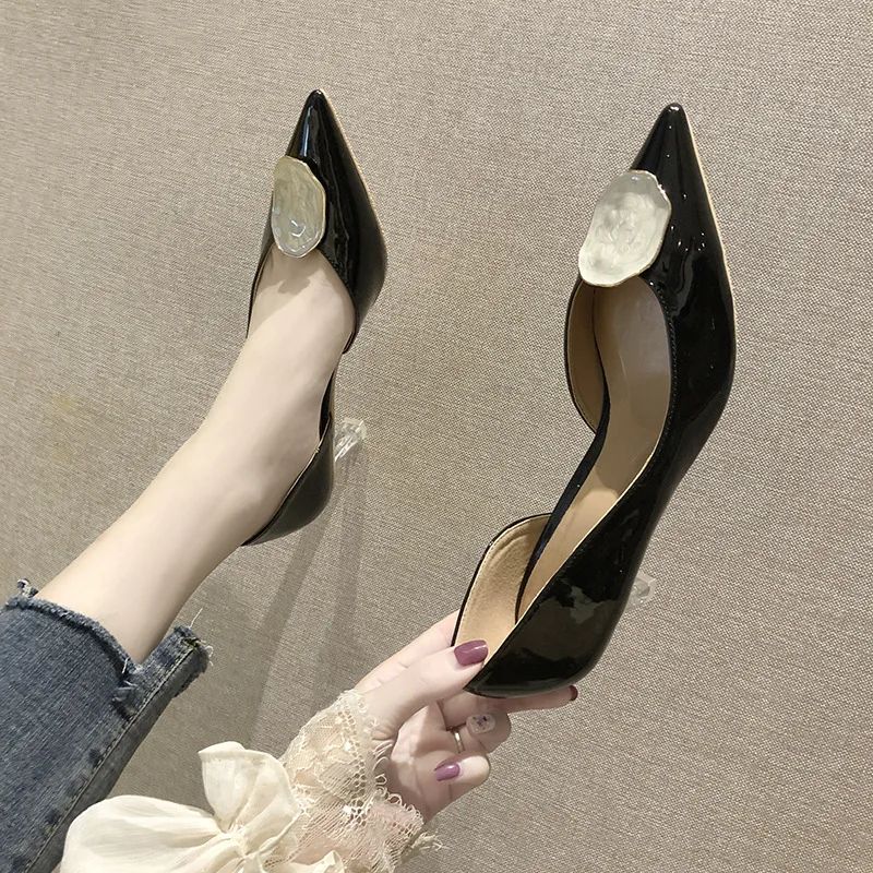

Online Celebrity Shoes Women's 2019 Summer Buckle Korean-style Versatile Low-Cut Fairy New Style Pointed-Toe-Style Thin Heeled R