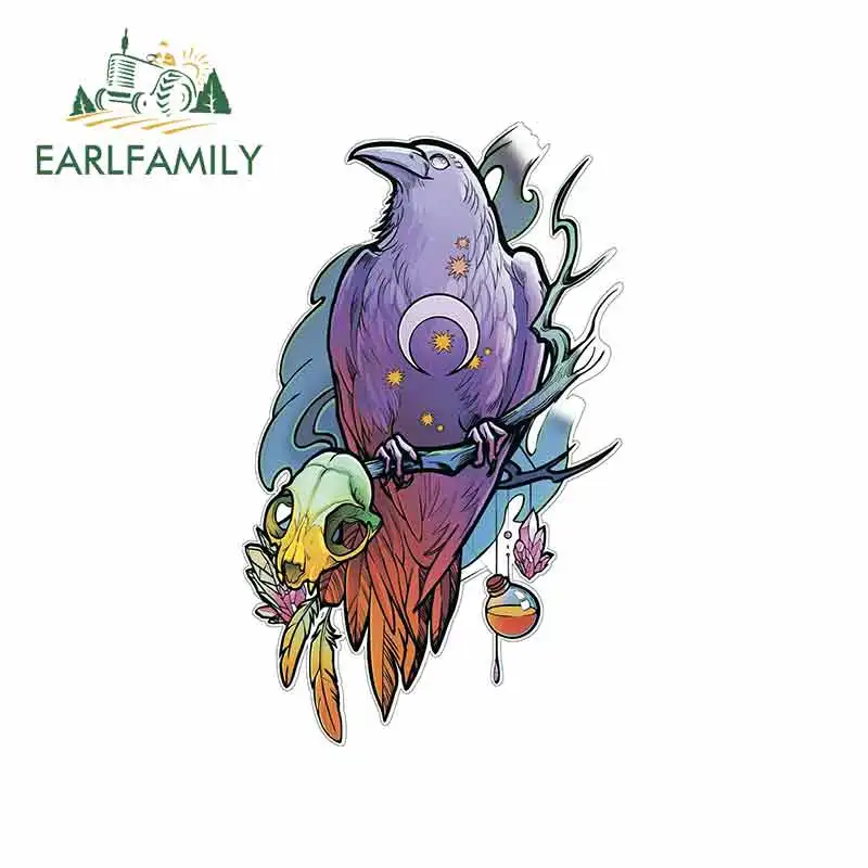 

EARLFAMILY 13cm x 8cm for Mystic Crow Tattoo Cartoon Car Stickers JDM Vinyl Air Conditioner RV VAN Decal Accessories Graphics