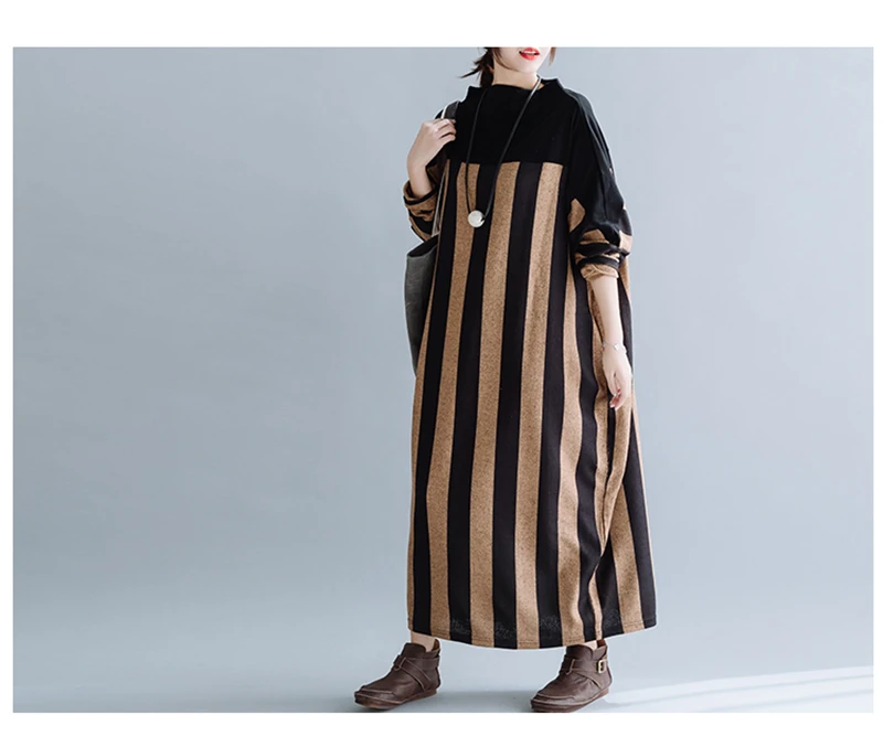 ARCSINX/женские платья больших размеров 4XL 5XL 6XL 7XL 8XL в полоску с высоким воротником, женские платья на осень и зиму