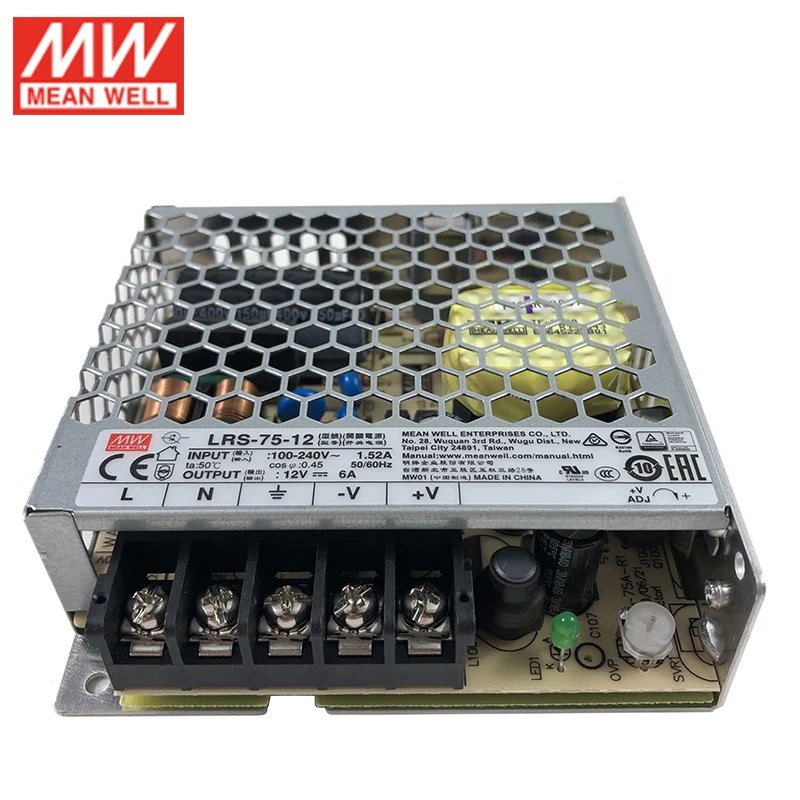 MEAN WELL LRS-75-12 импульсный источник питания 110 V/220 V AC до 12V DC 6A 72W Meanwell блок питания PSU