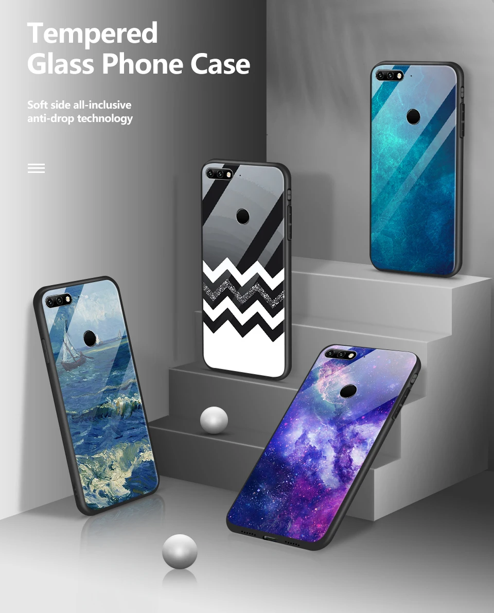 Для huawei Y7 Prime /Enjoy8 Роскошный чехол из закаленного стекла для huawei Enjoy 9/9 S Модный противоударный защитный чехол для телефона