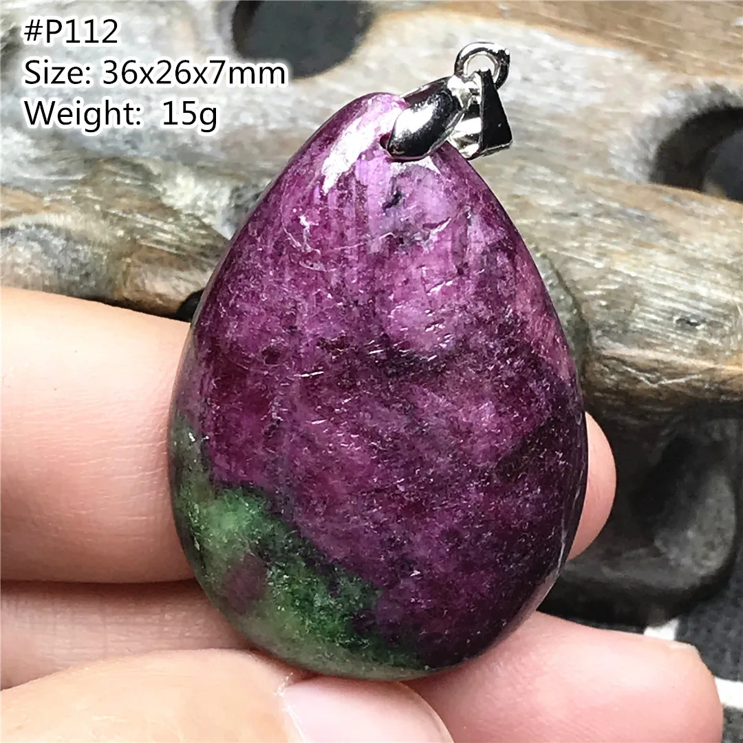 

Top Natural Ruby Zoisite Tumbled Stone Pendant Jewelry For Women Men Healing Luck 36x26x7mm Beads Crystal Silver Gemstone AAAAA