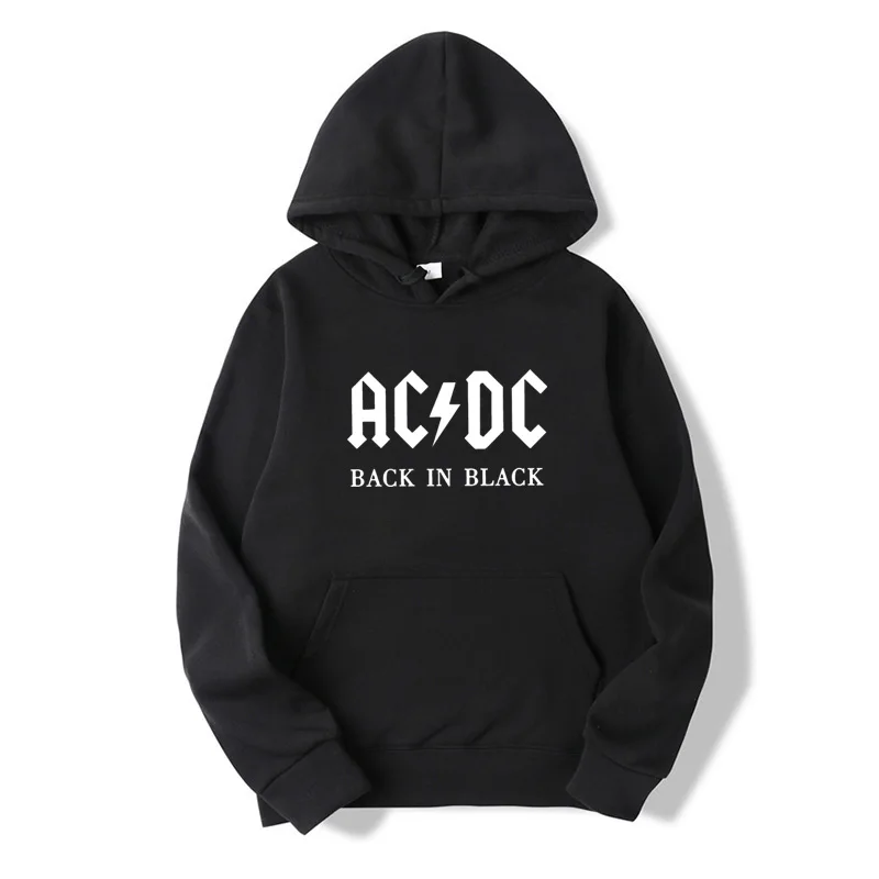 Black AC/DC Группа рок Харадзюку толстовки женские ACDC черная печатная буква худи с принтом хип хоп Рэп музыка топы с длинными рукавами - Цвет: Black