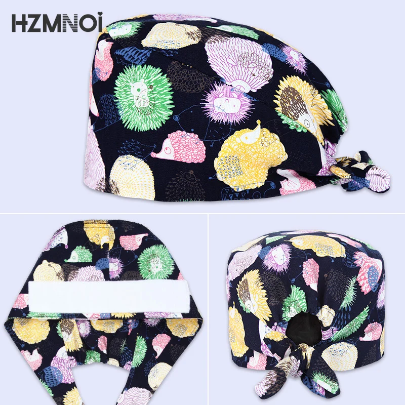 Cartoon Hedgehog Doctor Cap Cotton Nurse Print High Quality Fashion Turban Scrub Dustproof Sanitary Gourd Hat | Тематическая одежда
