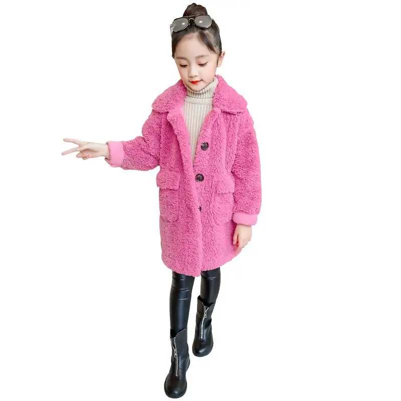 pink Коллекция года, осенне-зимняя утепленная одежда для маленьких девочек флисовая куртка с искусственным мехом для девочек Детская Повседневная Верхняя одежда с лацканами, пальто, V27 - Цвет: pink