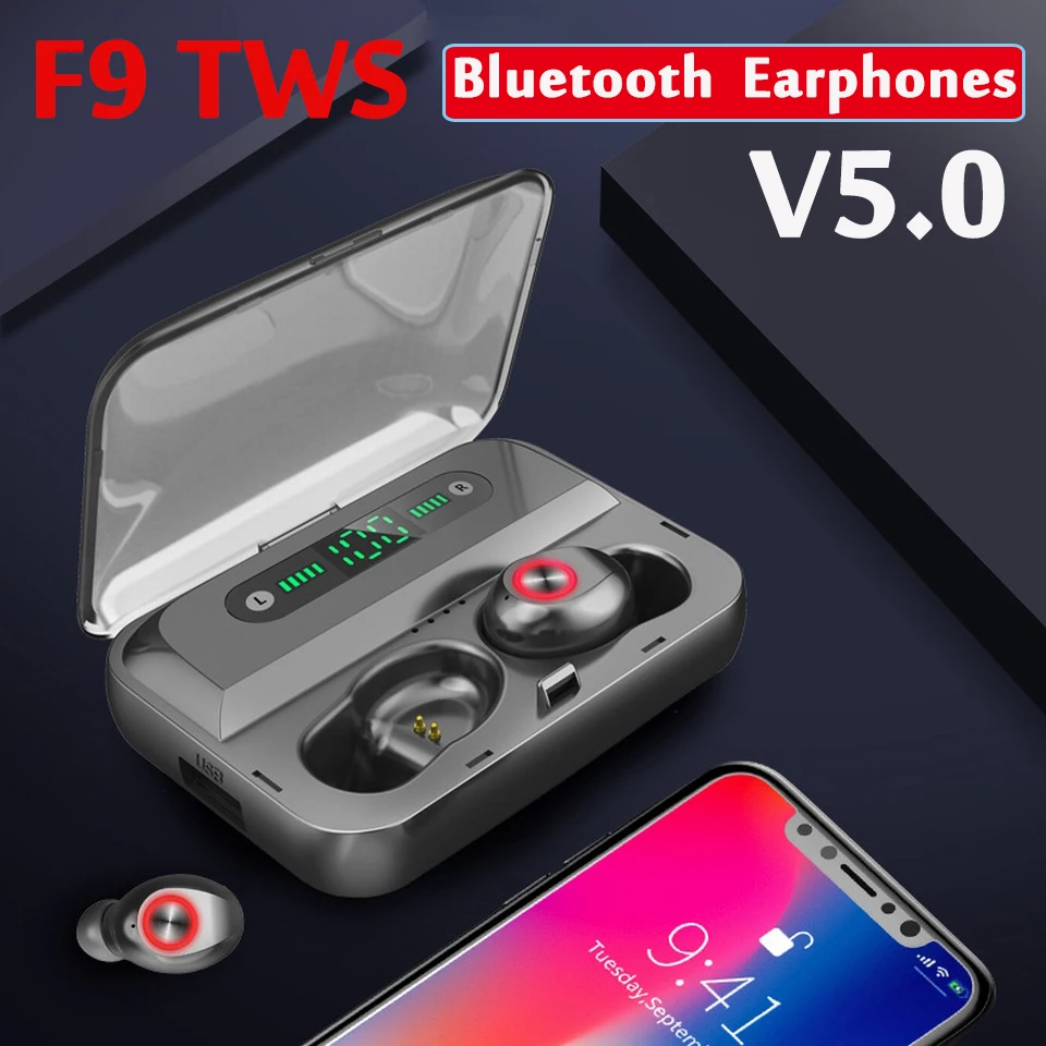 

WaterProof 5.0 F9 TWS Earbuds Wireless earphones for iPhone headphones for Samsung earphone Wireless bluetooth earphone Headset