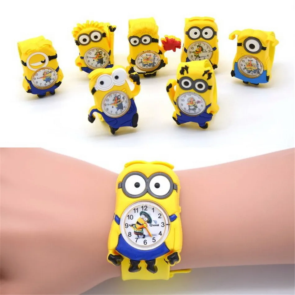 3D Eye Minions Cartoon Watches Kids Boys Quartz Watch Silicone Slap Belt Child Clocks Children Toys Christmas Gift