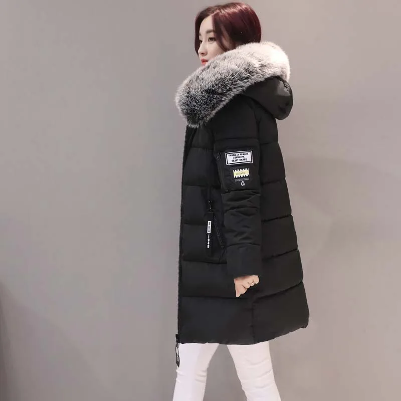 #*Cheap Winter Jacket Women 2019 Middle Long Cotton padded Jackets Big Fur Hooded Collar Parkas Thicken Warm Winter Coat Female 180