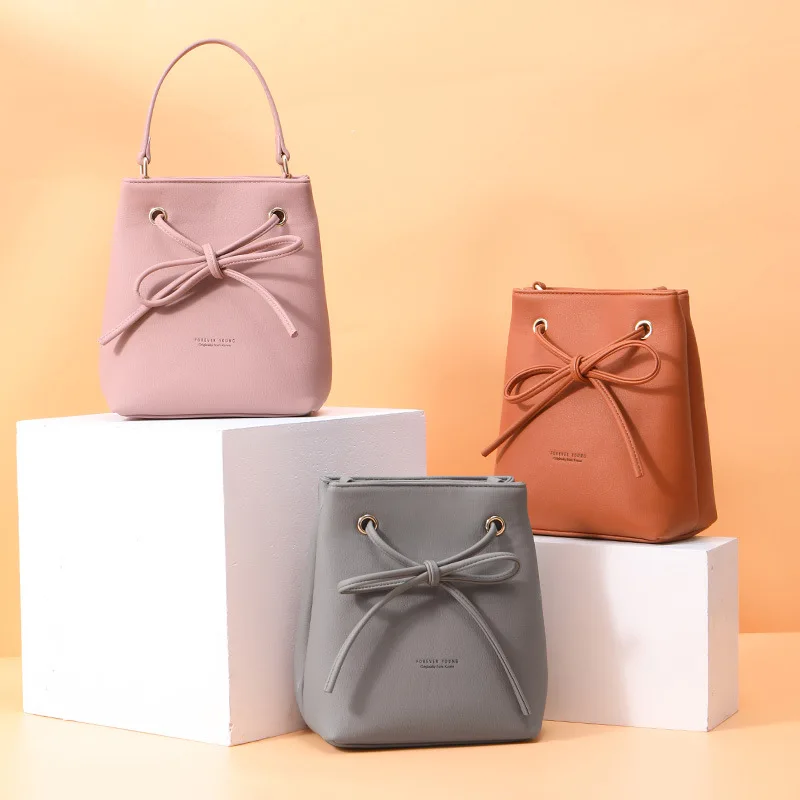 

WEICHEN Brand Designer Women Small Bucket Bag with Bow Ladies Handbags Women Tote Bag Women Small Shoulder Bag Messenger Bag