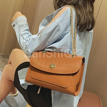 

Retro European Crocodile pattern Female Big bag 2019 New Quality Leather Women's Designer Handbag Chain Shoulder Messenger Bag
