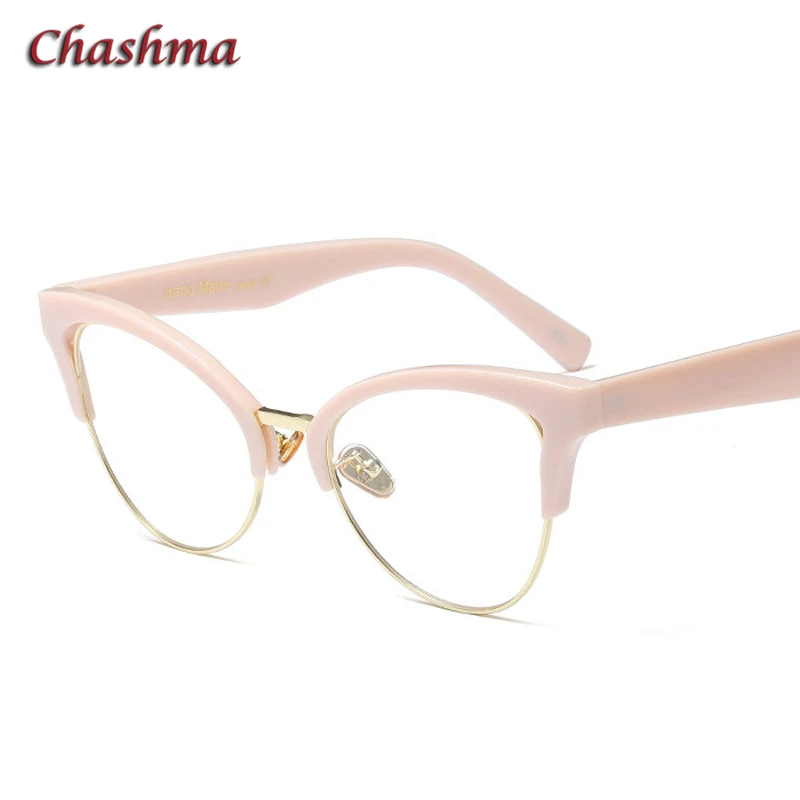 Chashma, прозрачные оптические очки, оправа для женщин, кошачий глаз, Spectalces, студенческие модные очки по рецепту - Цвет оправы: Pink