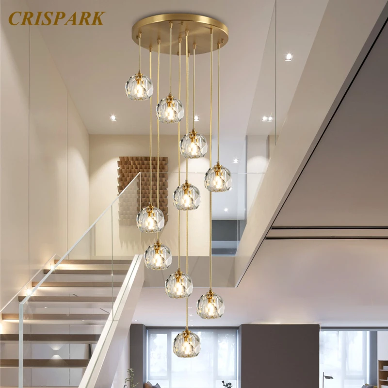 

Modern Luxury Crystal Chandeliers Lighting LED Nordic Clear Crystal Balls Pendant Hanging Lamp for Staircase Restaurant