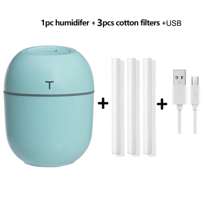 200ML Mini Ultrasonic Air Humidifier Romantic Light USB Essential Oil Diffuser Car Purifier Aroma Anion Mist Maker With LED Lamp Blue