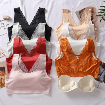 

Summer Ice Silk Thin Bralette Soft Lingerie Strapless Bra Hot Breathable Gather Cup Gather Comfort Solid Color Bras For Women