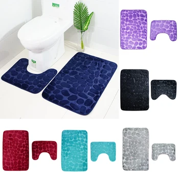 

2PCs/Set Bathroom Toilet Mat Anti Non Slip Carpet Suction Bath Shower Mat Foot Massage Bathroom Rug