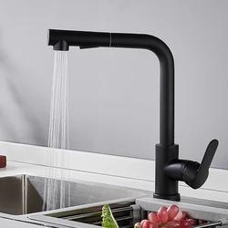 Kitchen Faucet Brass Stainless Steel Hot And Cold Double Control Pull Out Spout Chrome Black Basin Rotation 360 Degree
