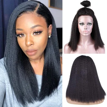 

KUN HAIR Kinky Straight Wig Brazilian Bob Cut Short Lace Front Human Hair Wigs 150% Density Remy 13x4 Pre Plucked Full End