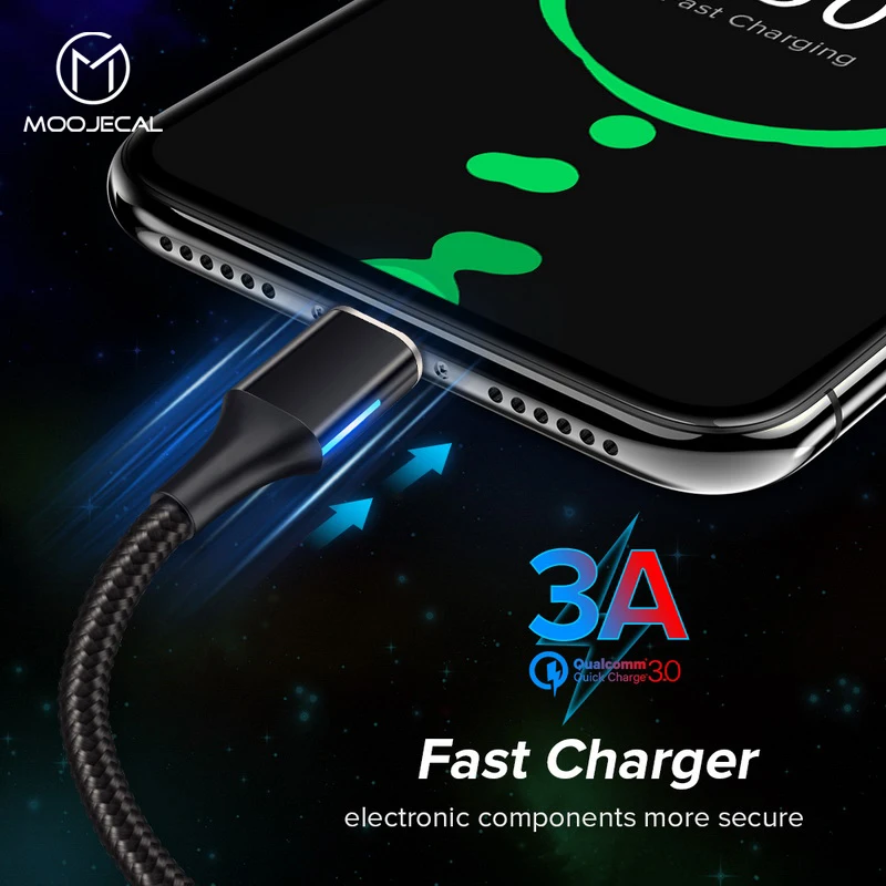 

3A LED Magnetic Cable For iPhone XS X XR 7 Quick charge Type c cable Fast charging For Samsung Usb micro phone magnet Charger