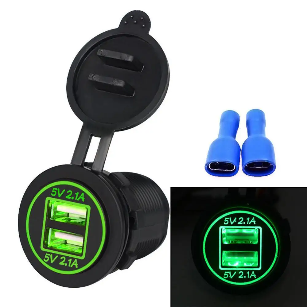 12V 24V мотоциклов автомобиля с двумя портами USB Зарядное устройство гнездо 5V 4.2A адаптер Мощность розетки - Цвет: Зеленый