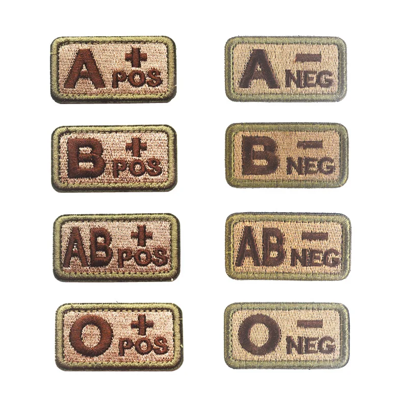 Blood Type Morale Patches Hook Loop Embroidery Military Tactics Badge For Coat Backpack DIY Sewing Fabric A+POS O-NEG Patches