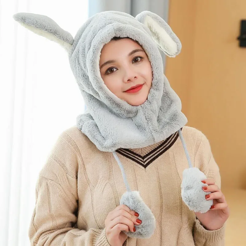 SUOGRY Cute Bear Shaped Winter Accessories Hat Scarf Set Lady Soft Fleece Earflap Cap Windproof Hat with Scarf Women Winter Set