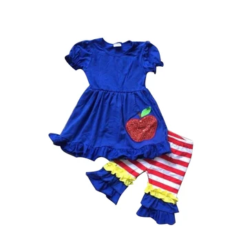 

Fancy back to school baby girl ruffle two pieces kids clothing outfit