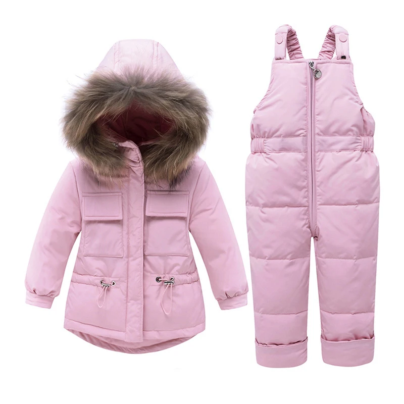 Г. Комплекты пуховых курток для мальчиков и девочек зимнее теплое пальто для малышей комбинезон, зимний комбинезон, верхняя одежда+ комбинезон, одежда детская одежда - Цвет: Pink