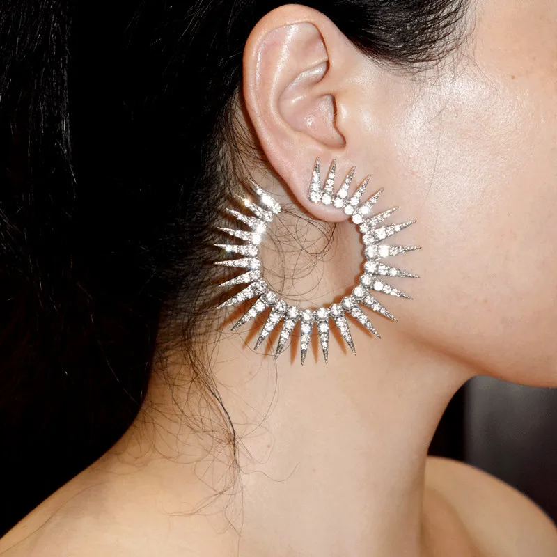 

Vintage Unique Design Big Earrings with Micro White Crystal Zircon Stud Earrings for Women Party Steam Punk Bijoux Jewelry