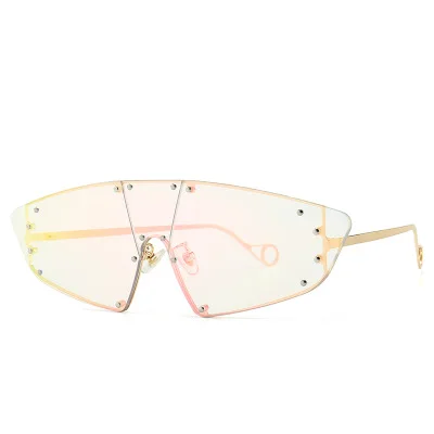 3mirror colorful Модные солнцезащитные очки кошачий глаз женские Роскошные цельные нестандартный рисунок розовые линзы очки с заклепками мужские и женские винтажные очки UV400 - Цвет линз: 3mirror colorful