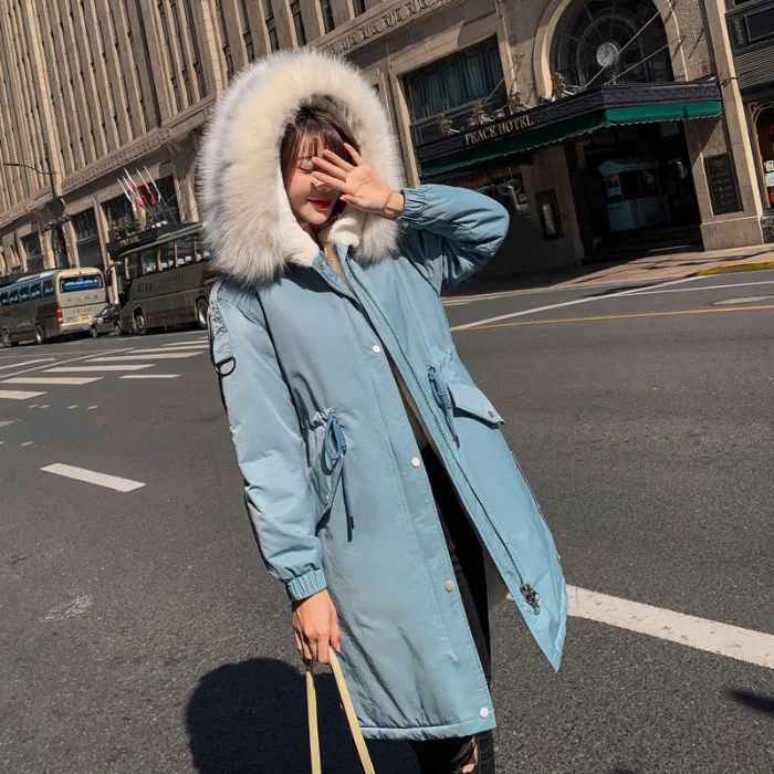 

Photo Shoot South Korea Dongdaemun Autumn New Style down Jacket Women's Loose-Fit over-the-Knee Cotton Overcoat INS Online Celeb