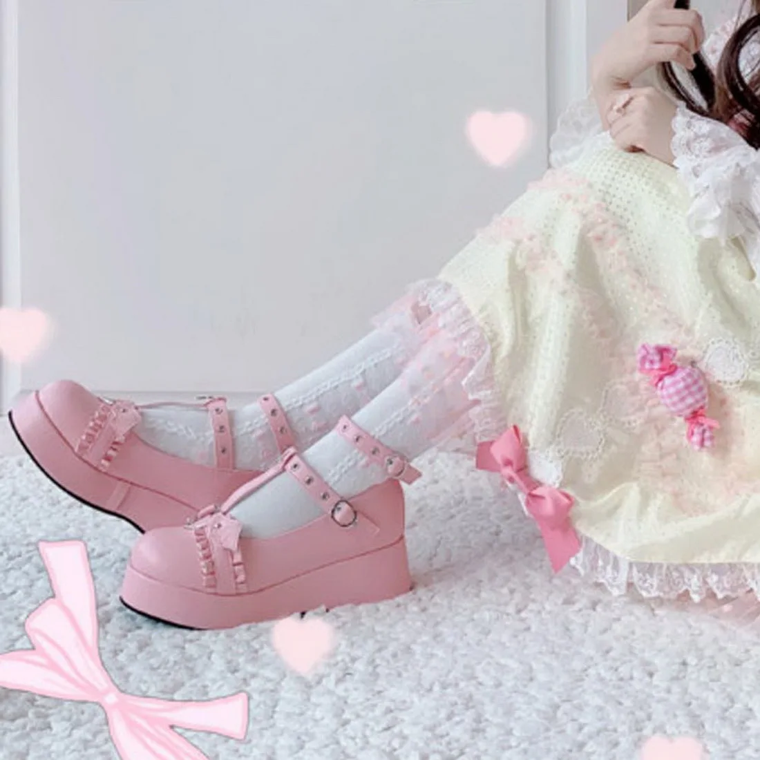 Lolita-zapatos de tacón alto para mujer, cuñas de plataforma, estilo gótico, para Cosplay, 2021