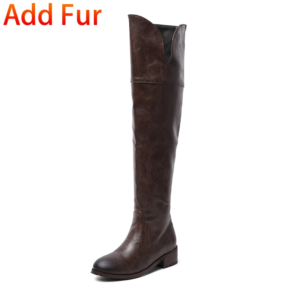 SARAIRIS/брендовые сапоги для верховой езды в стиле ретро высокого качества, большие размеры 34-48 женская обувь женские повседневные Высокие Сапоги выше колена - Цвет: coffee thick fur