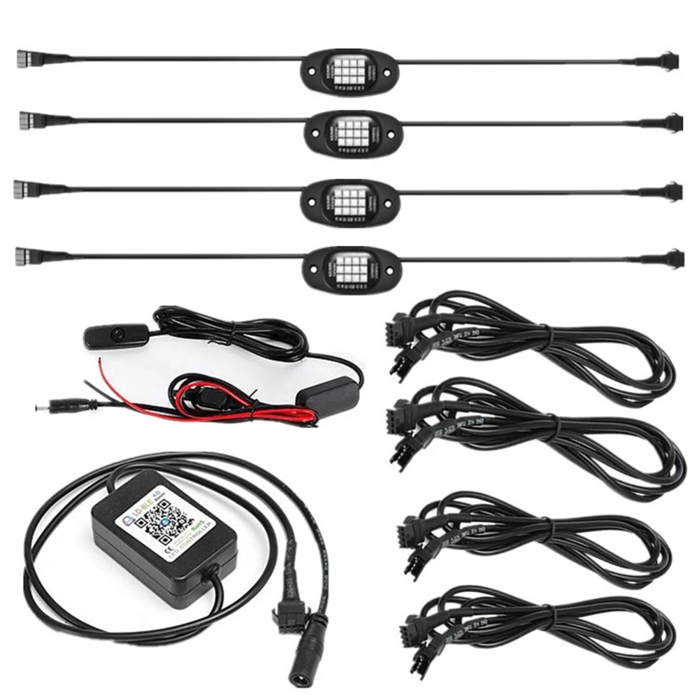 DC12V 4x RGB светодиодный светильник под телом рок лампа внедорожный Грузовик Лодка Bluetooth беспроводной 1* приложение приемник 1* кабель переключения
