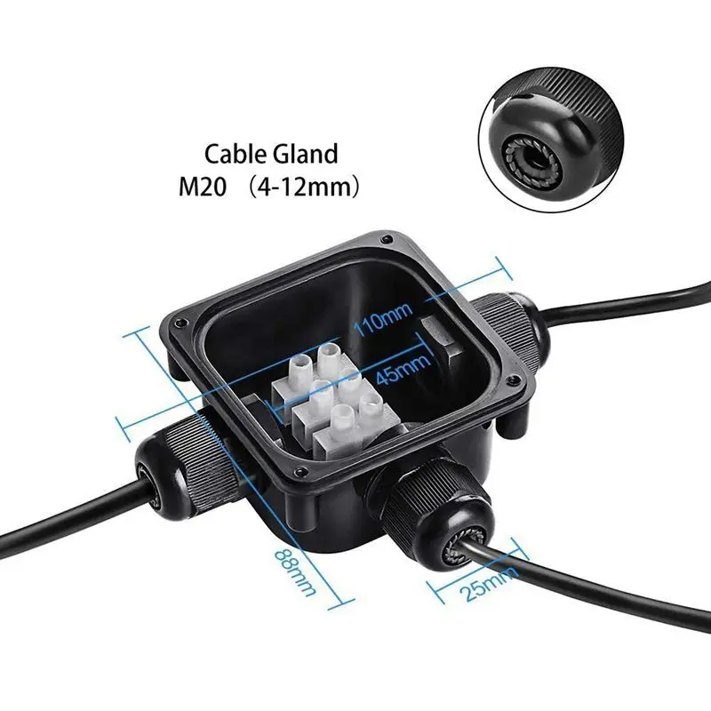 

Junction Box, 5Pcs Waterproof IP68 Cable Connector, Larger 3-Way External Electrical Junction Box diameter 5.5mm-10.2mm (1 pcs S